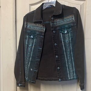 Embroidered Denim Jacket with Blue Accents